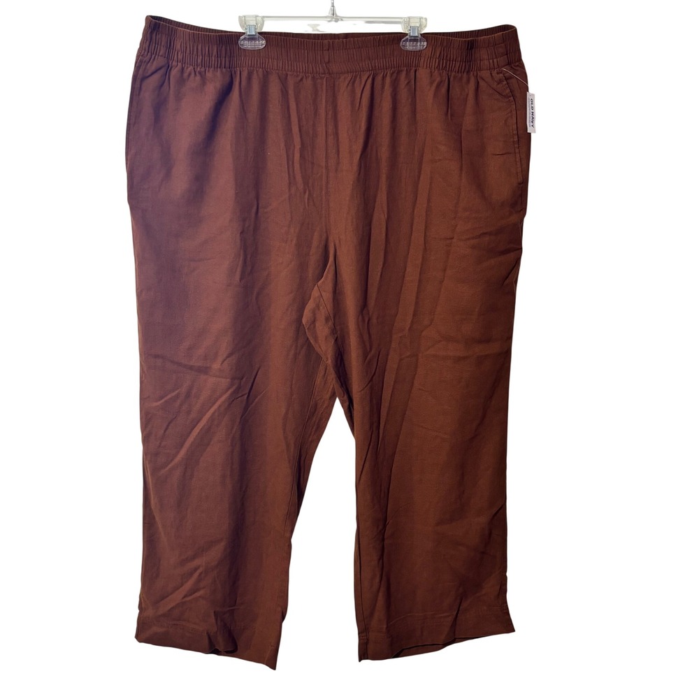 Old Navy Womens 3X Brown Linen Blend High Rise Wide Leg Comfort Waist Pants NEW